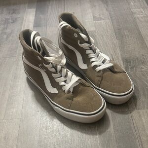Vans Sk8-Hi Suede Sneakers in Brown and White
